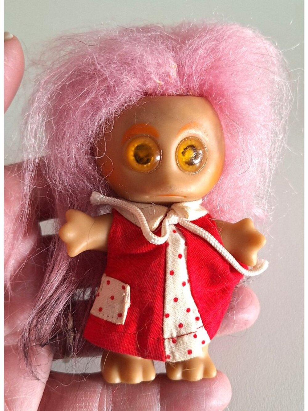 1964 Moon Goon Alien Troll Doll Pink Hair Red Polka Dot Dress L Khem Vintage - Picture 10 of 10